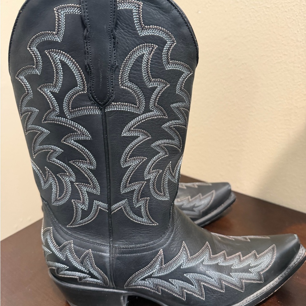 Classic Black Western Leather Cowboy Boots - Women's Ankle Booties - Picture 5 of 9